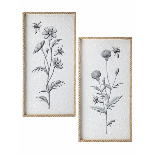 Regency Wood Frame Flower With Bee Print 12X24", Set Of 2, Assortment