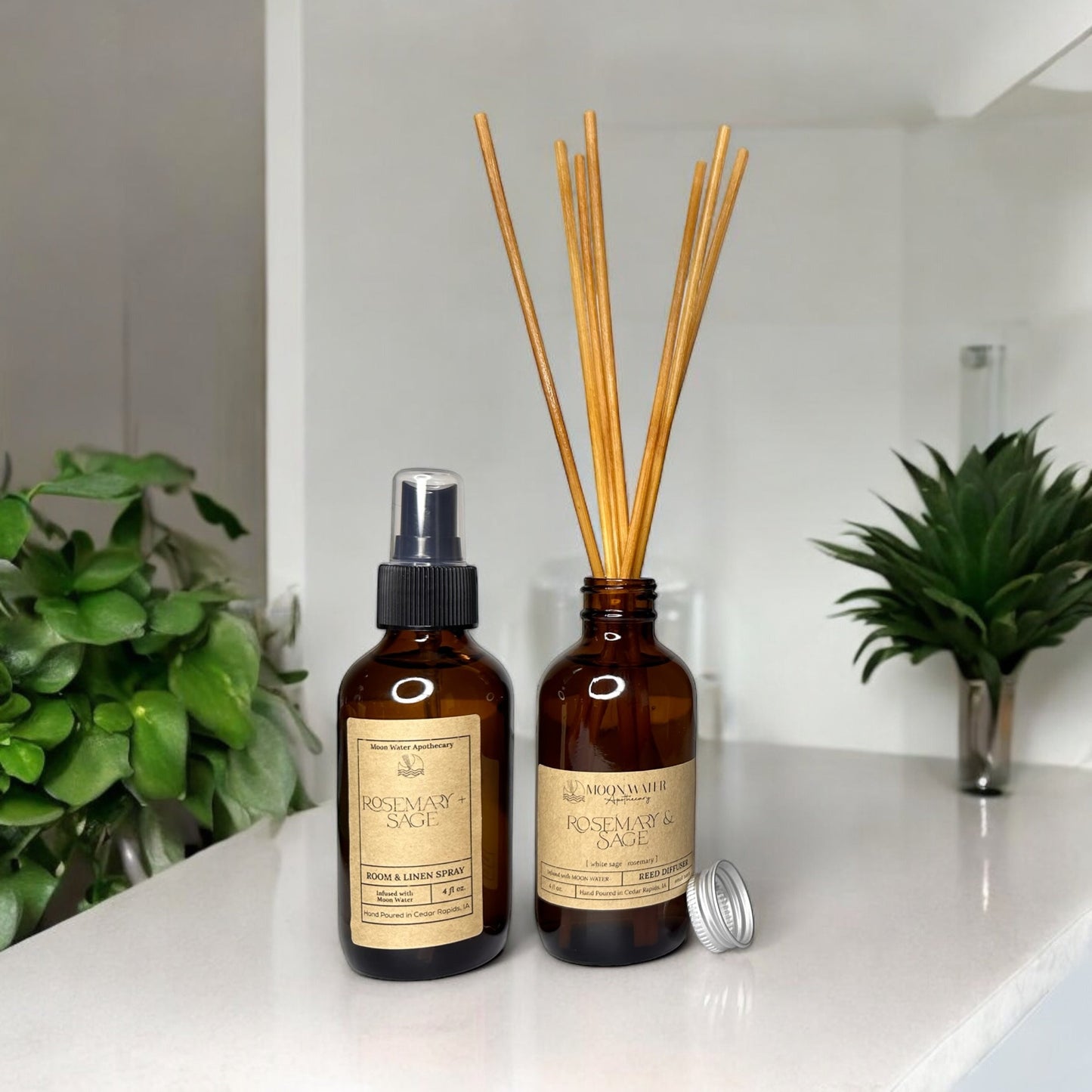 Rosemary + Sage - REED DIFFUSER, Herbal Aromatherapy Home Fragrance -- by Moon Water Apothecary!
