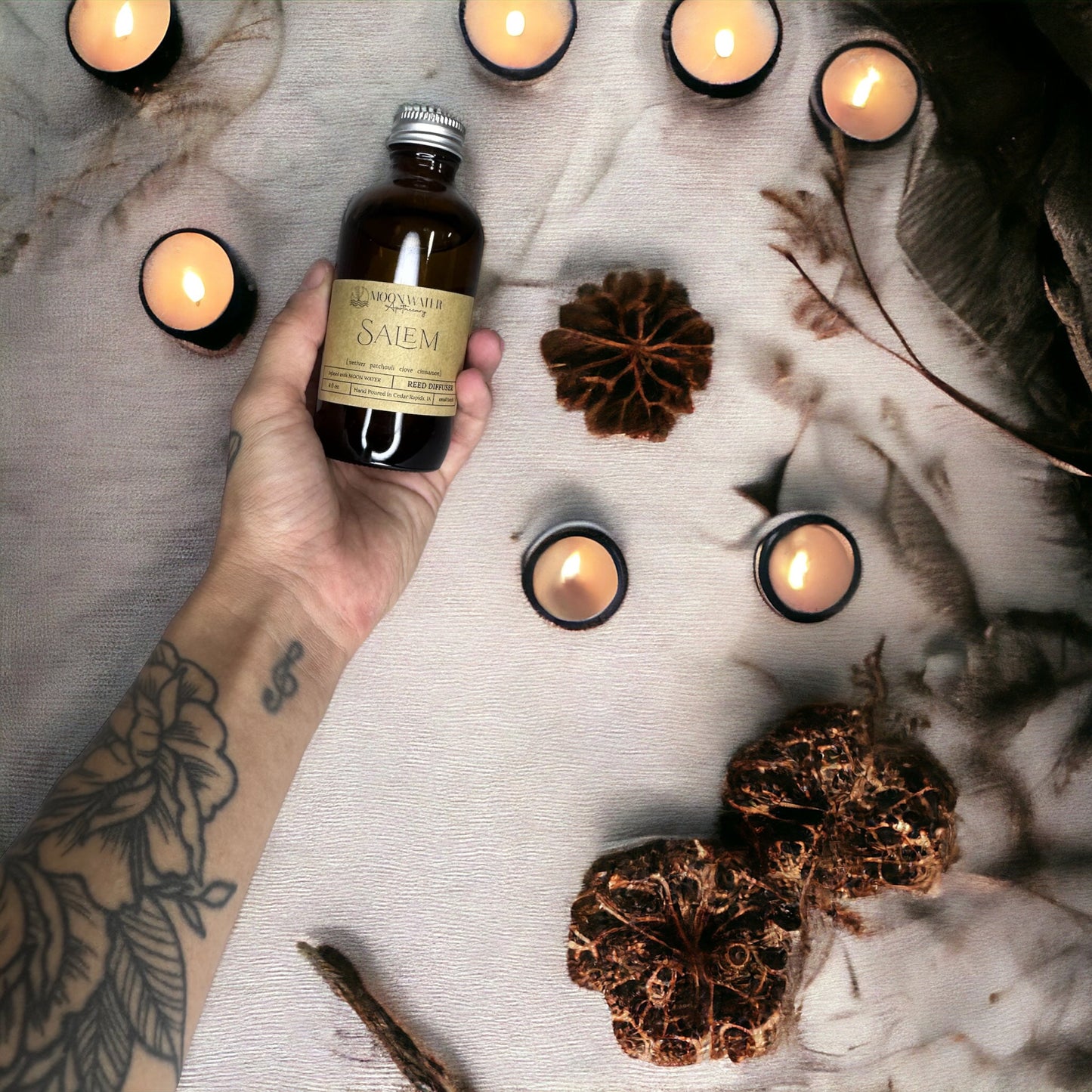 SALEM - REED DIFFUSER, REED DIFFUSER -- Vetiver, Clove, Patchouli & Cinnamon -- by Moon Water Apothecary!