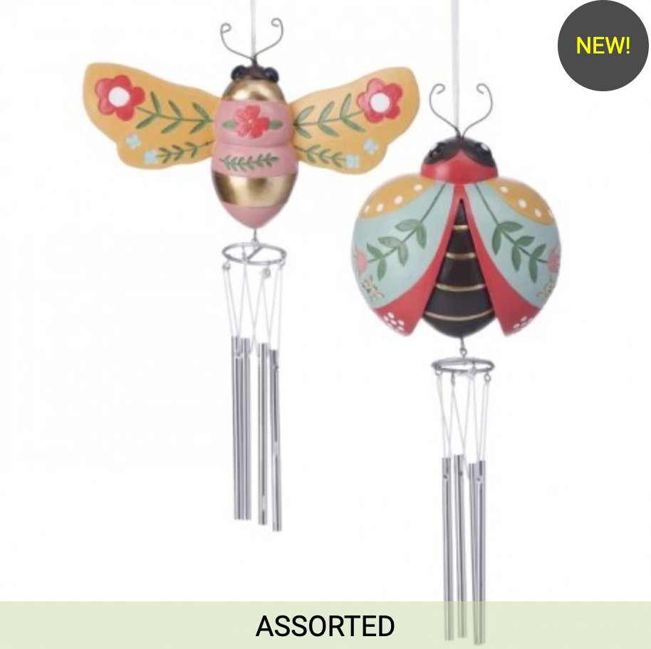 9" RESIN BEE & LADYBUG WINDCHIME 2 ASSORTED