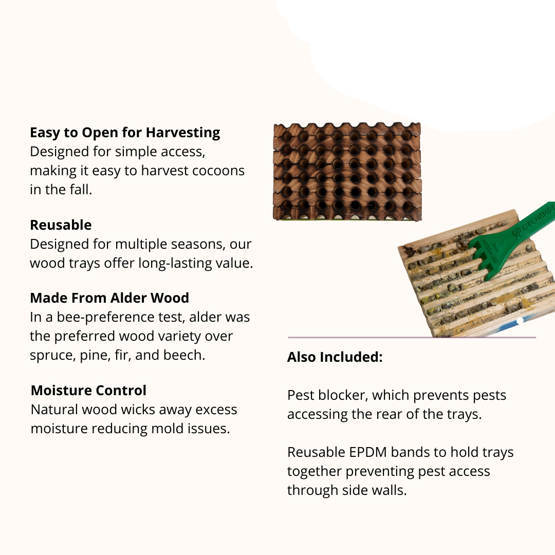 Spring Reusable Wood Trays for Mason Bees - 8mm
