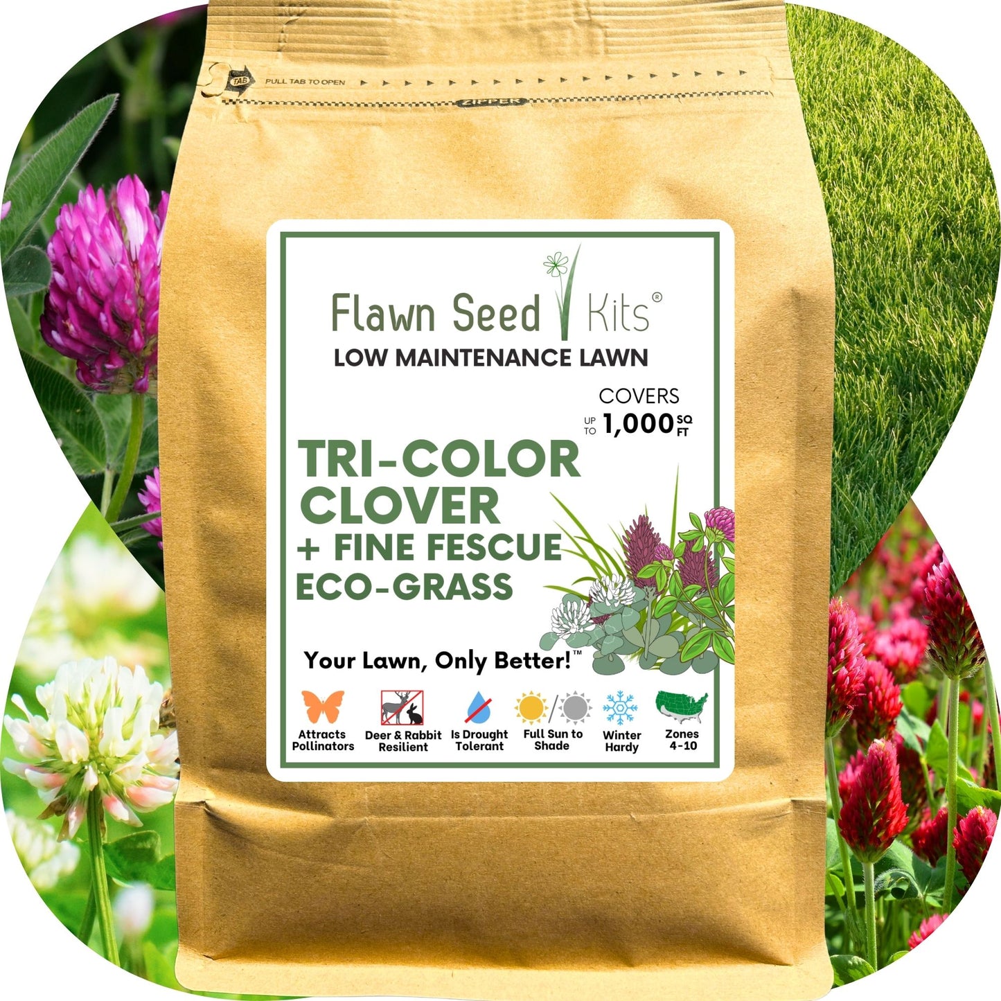 TRI-Color Clover + Mow Less Grass Seed