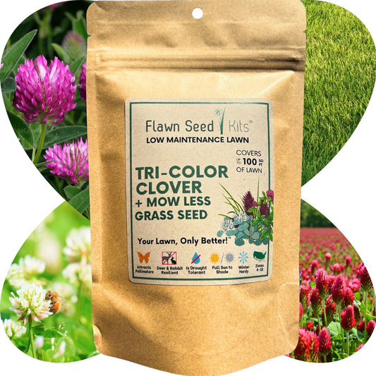 TRI-Color Clover Blend + Mow Less Grass Seed Pouch