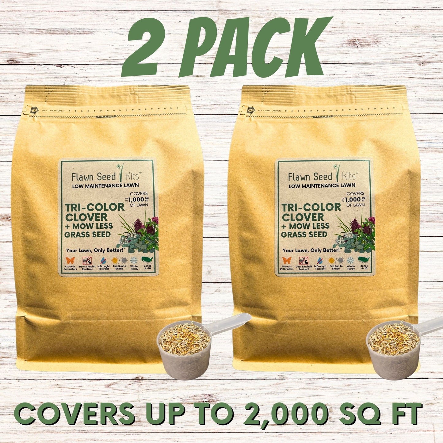 TRI-Color Clover Blend + Mow Less Grass Seed Pouch