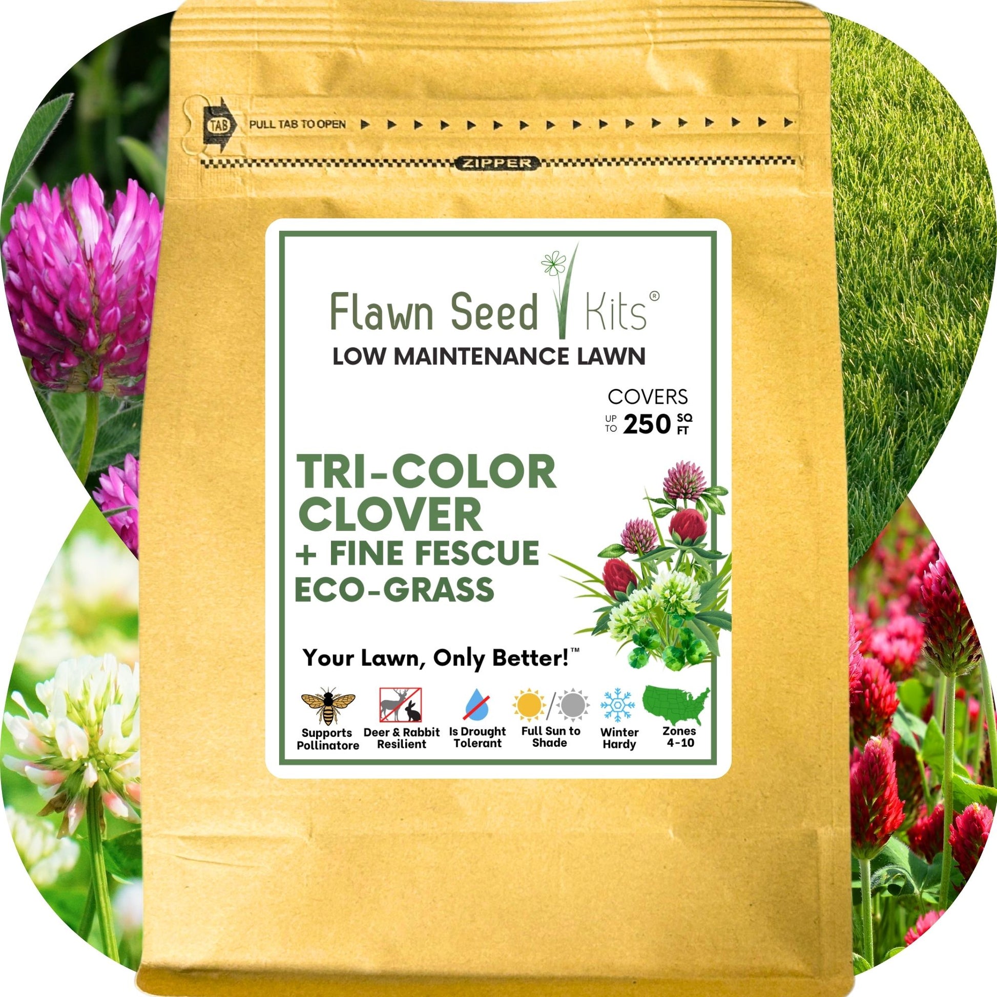flower grass seed Tri-Color Clover + Mow Less Grass Seed 250 SqFt
