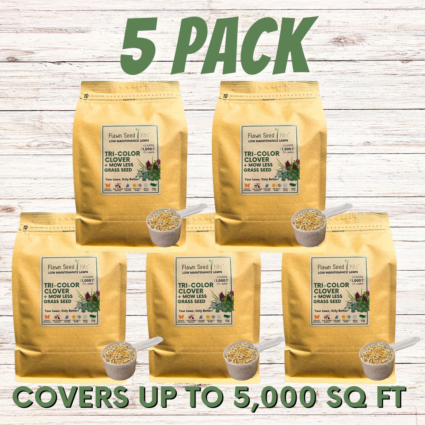 TRI-Color Clover Blend + Mow Less Grass Seed Pouch