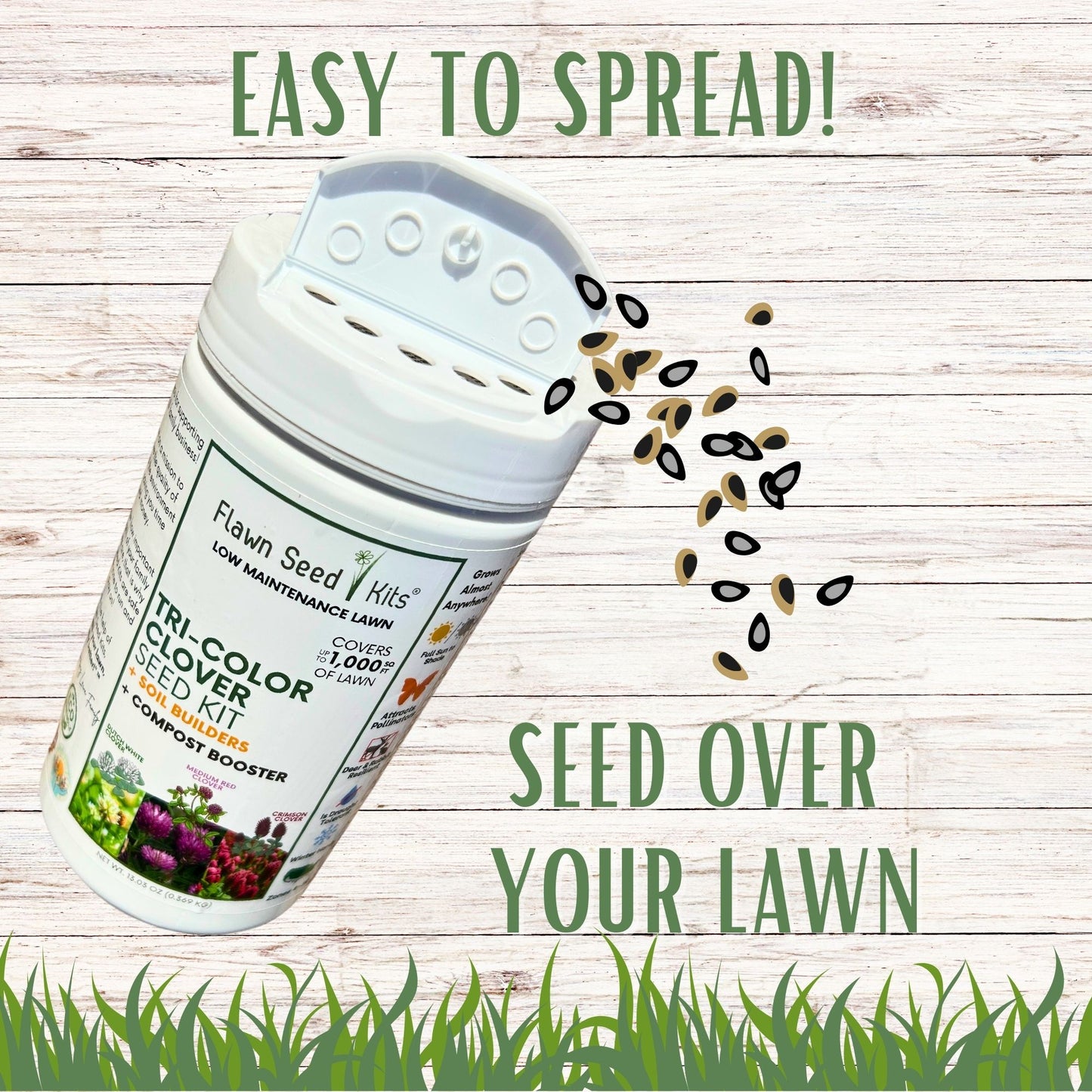 Tri-Color Clover Seed Easy Spread Shaker