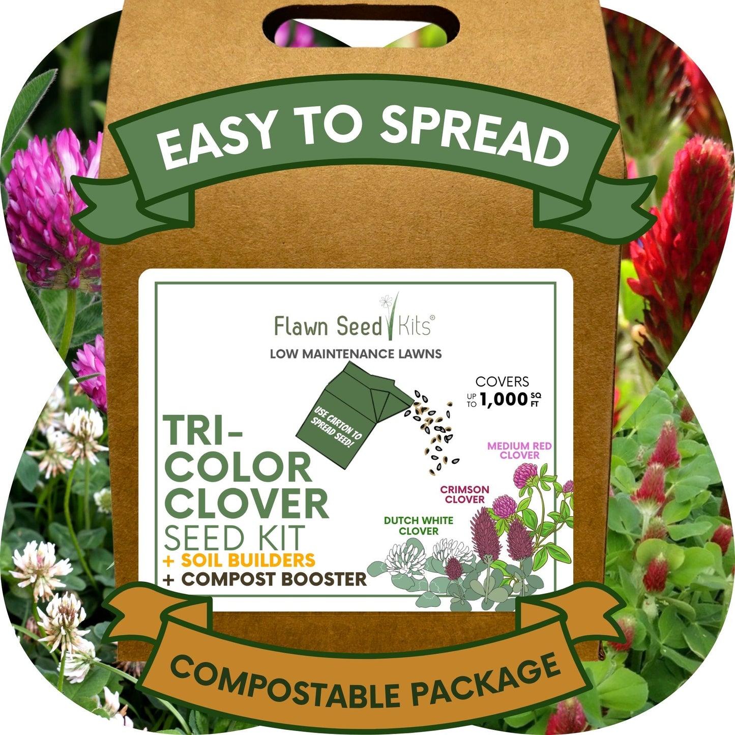 Tri-Color Clover Seed Mix Eco-Spread Carton