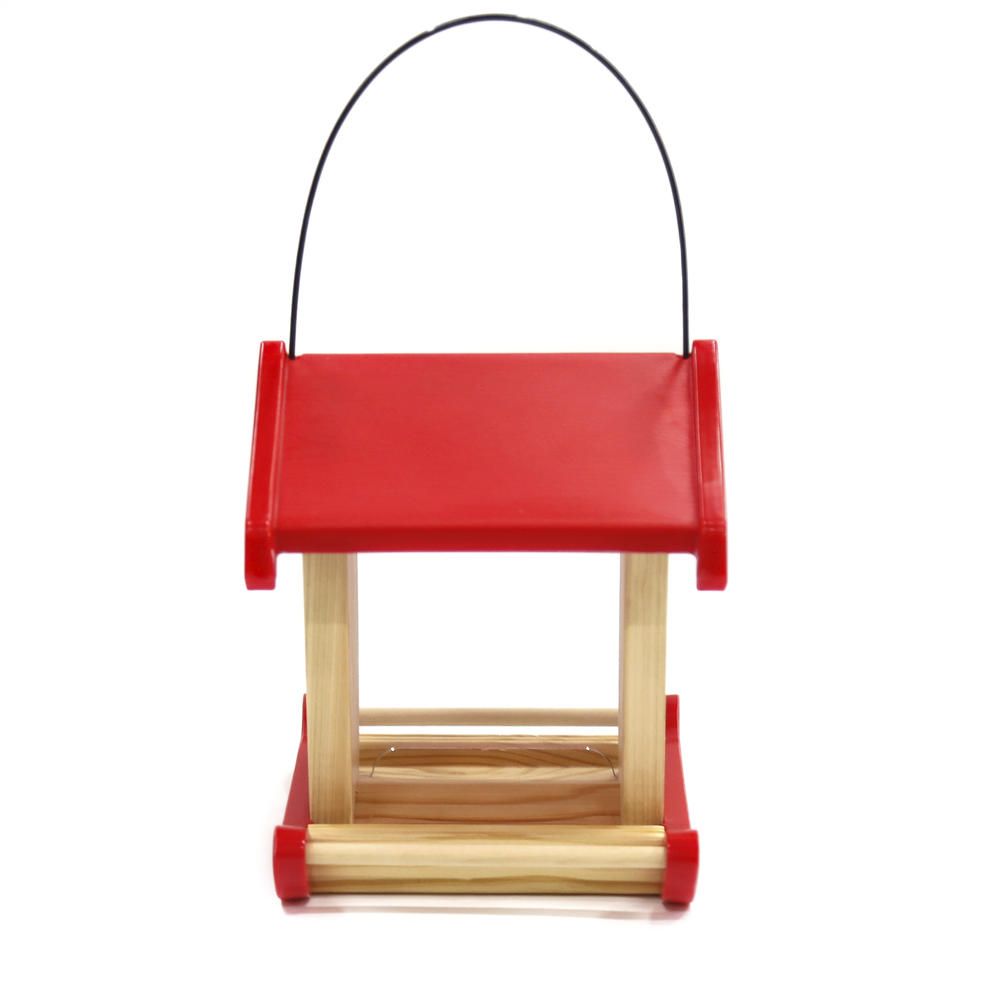 Red Roof Wooden Bird Feeder