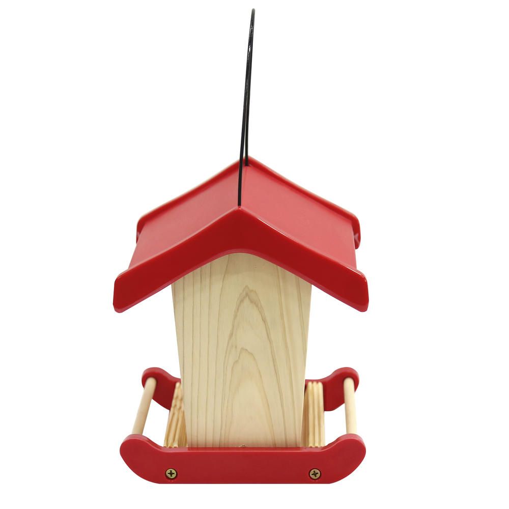 Red Roof Wooden Bird Feeder