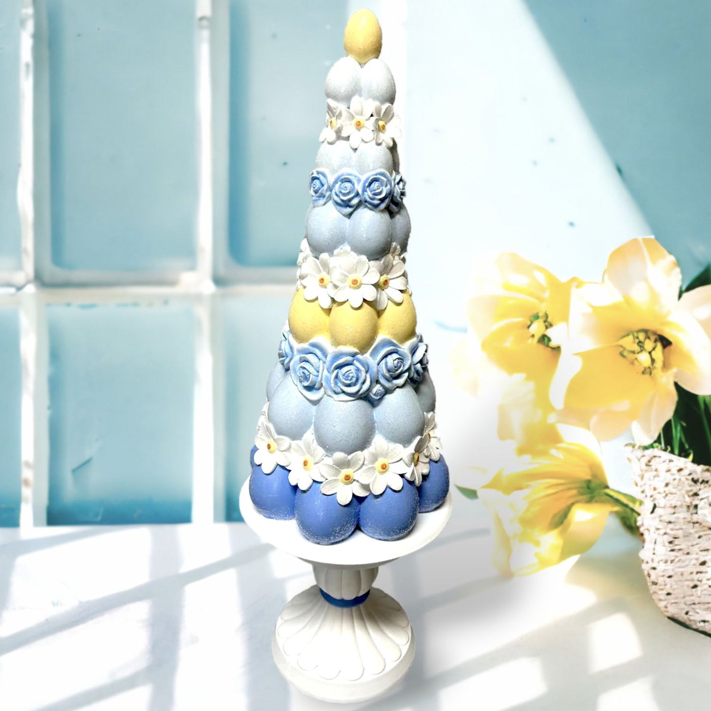 Blue Butterfly Garden Blue Egg Tree Topiary Figurine